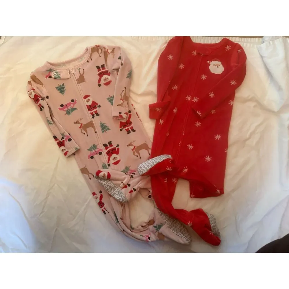Pair of Carter's Infant Girl Christmas Footed Pajamas Size 18 months EUC